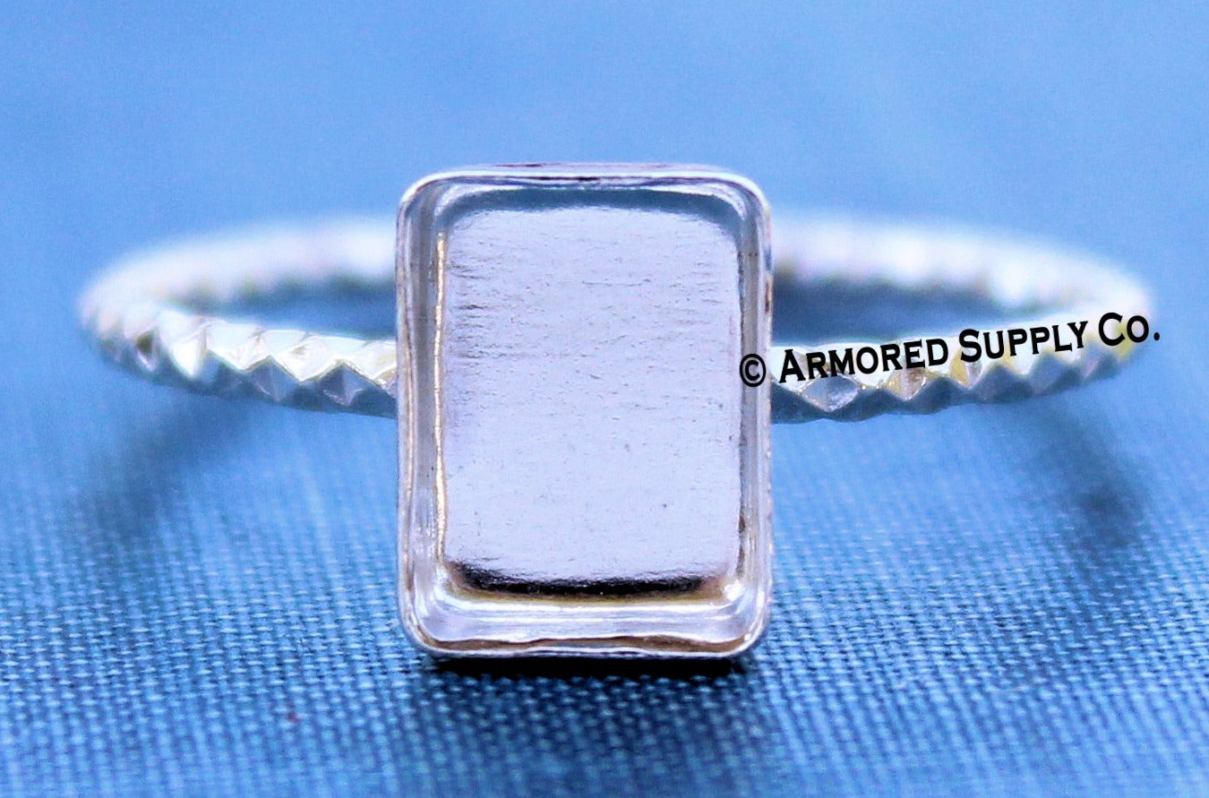 9x7mm Rectangle Bezel Ring Blank Sparkle Ring Band