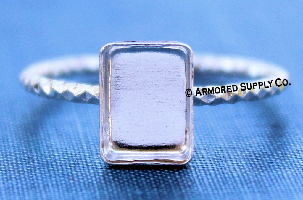 9x7mm Rectangle Bezel Ring Blank Sparkle Ring Band