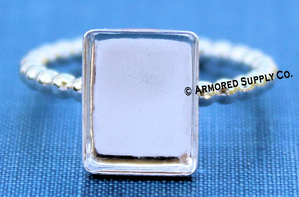 9x7mm Rectangle Bezel Ring Blank BEADED Ring Band