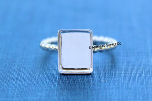 8x6mm Rectangle Bezel Ring Blank BEADED Ring Band