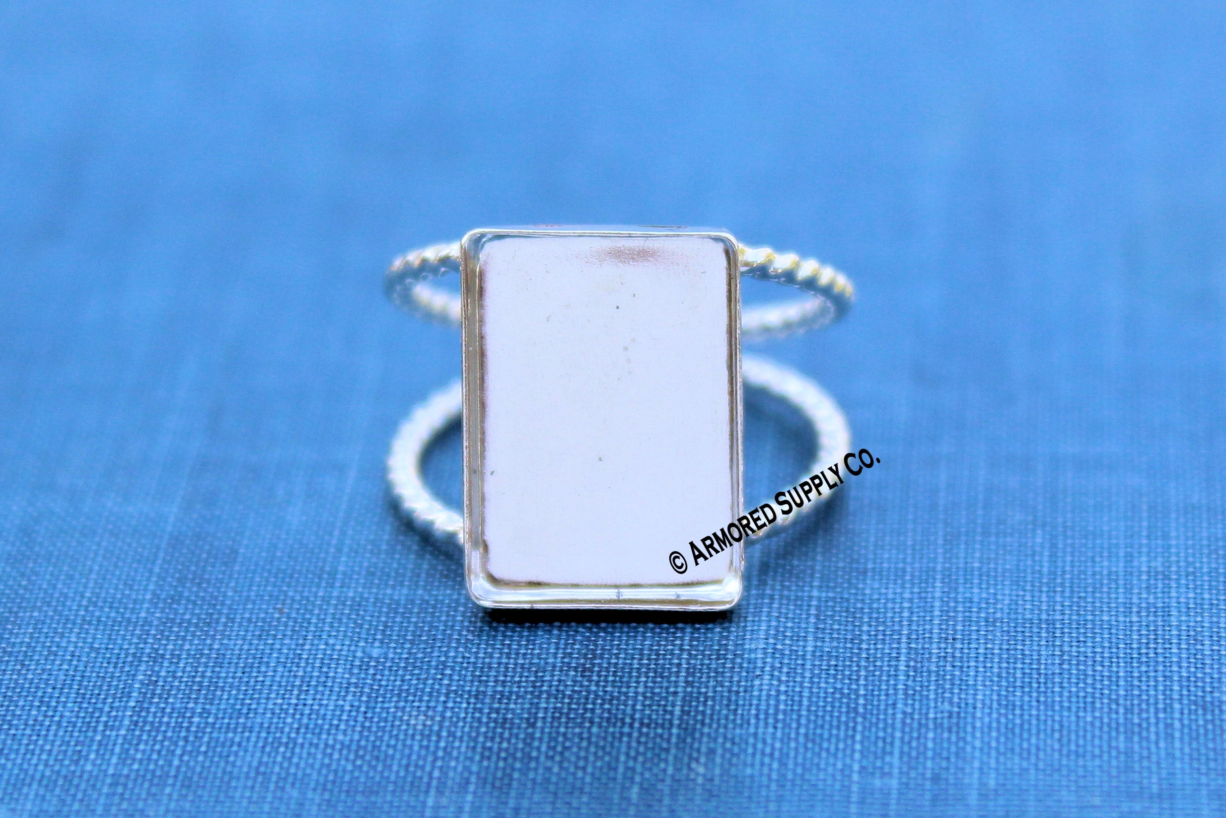 9x7mm Rectangle Bezel Ring Blank DOUBLE ROPE Band Ring