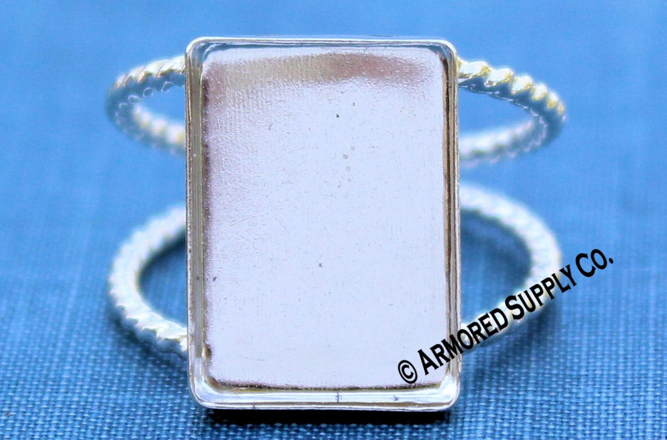 9x7mm Rectangle Bezel Ring Blank DOUBLE ROPE Band Ring