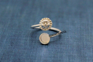 8mm Bezel Sterling Silver Smiling Sun Wrap Bypass Adjustable Ring blank