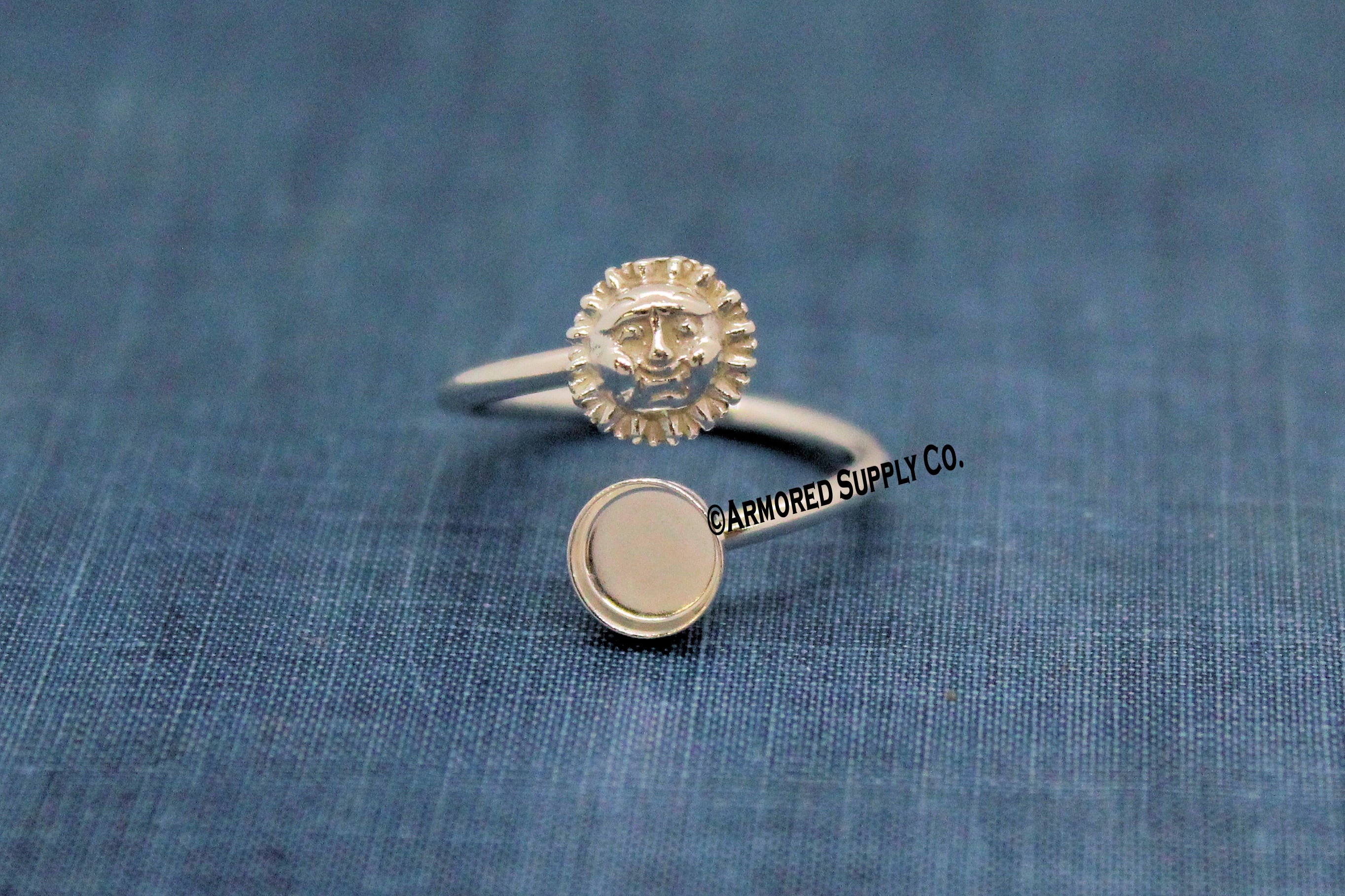 4mm Bezel Sterling Silver Smiling Sun Wrap Bypass Adjustable Ring blank
