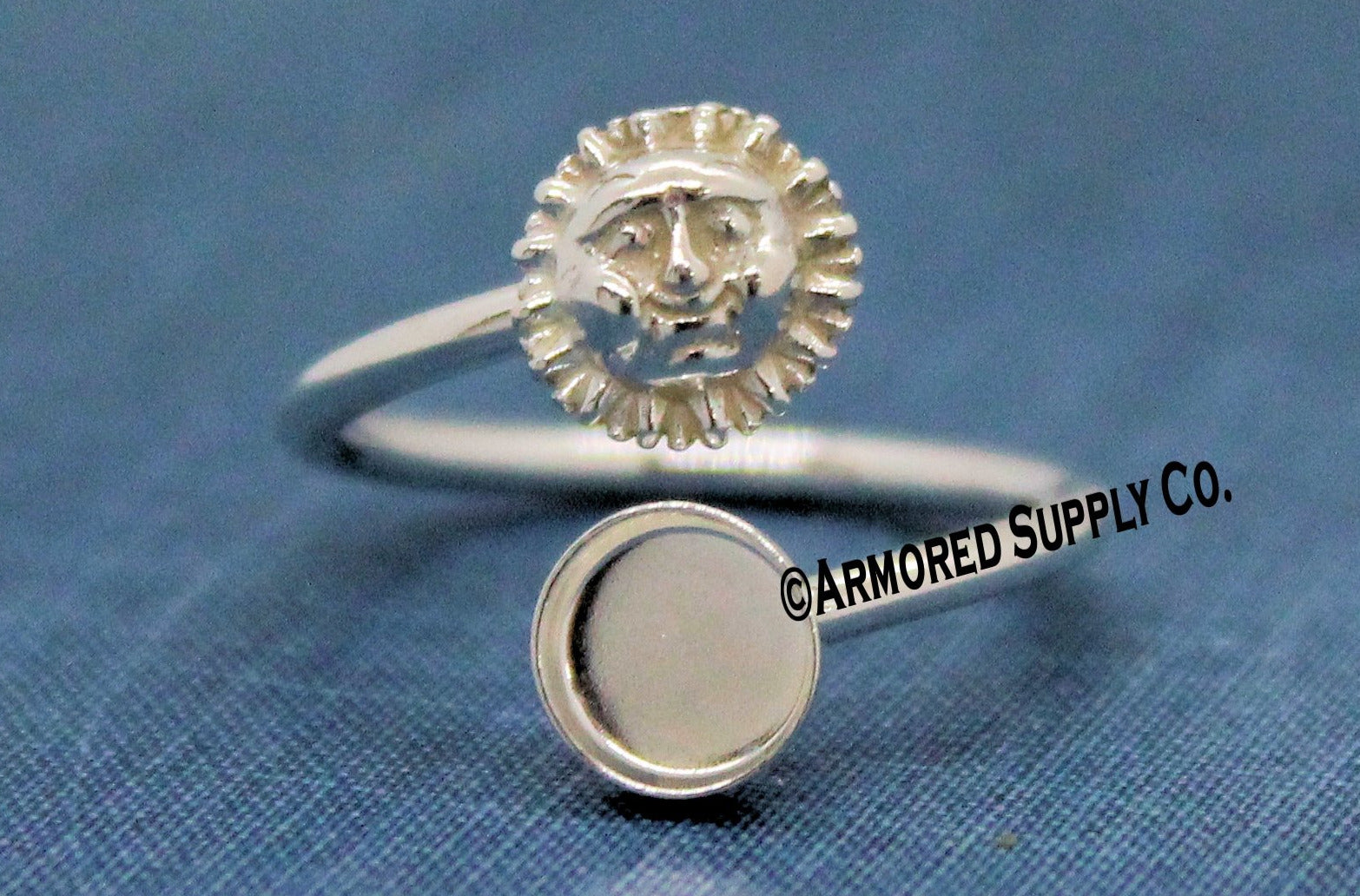 3mm Bezel Sterling Silver Smiling Sun Wrap Bypass Adjustable Ring blank
