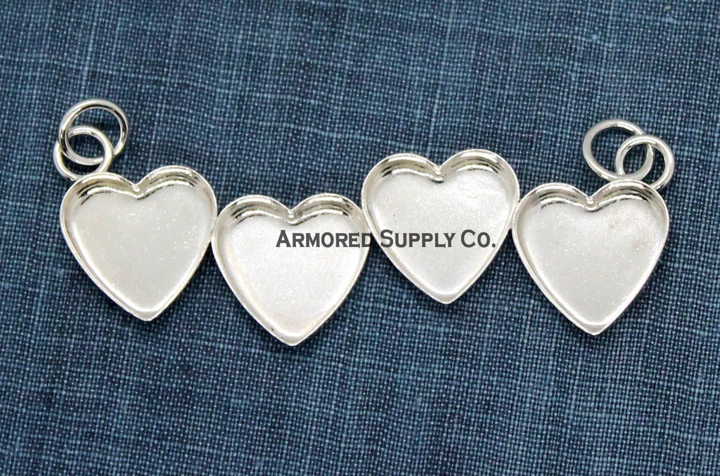Four Staggered Heart Bezel Pendant Blank Mounting Silver