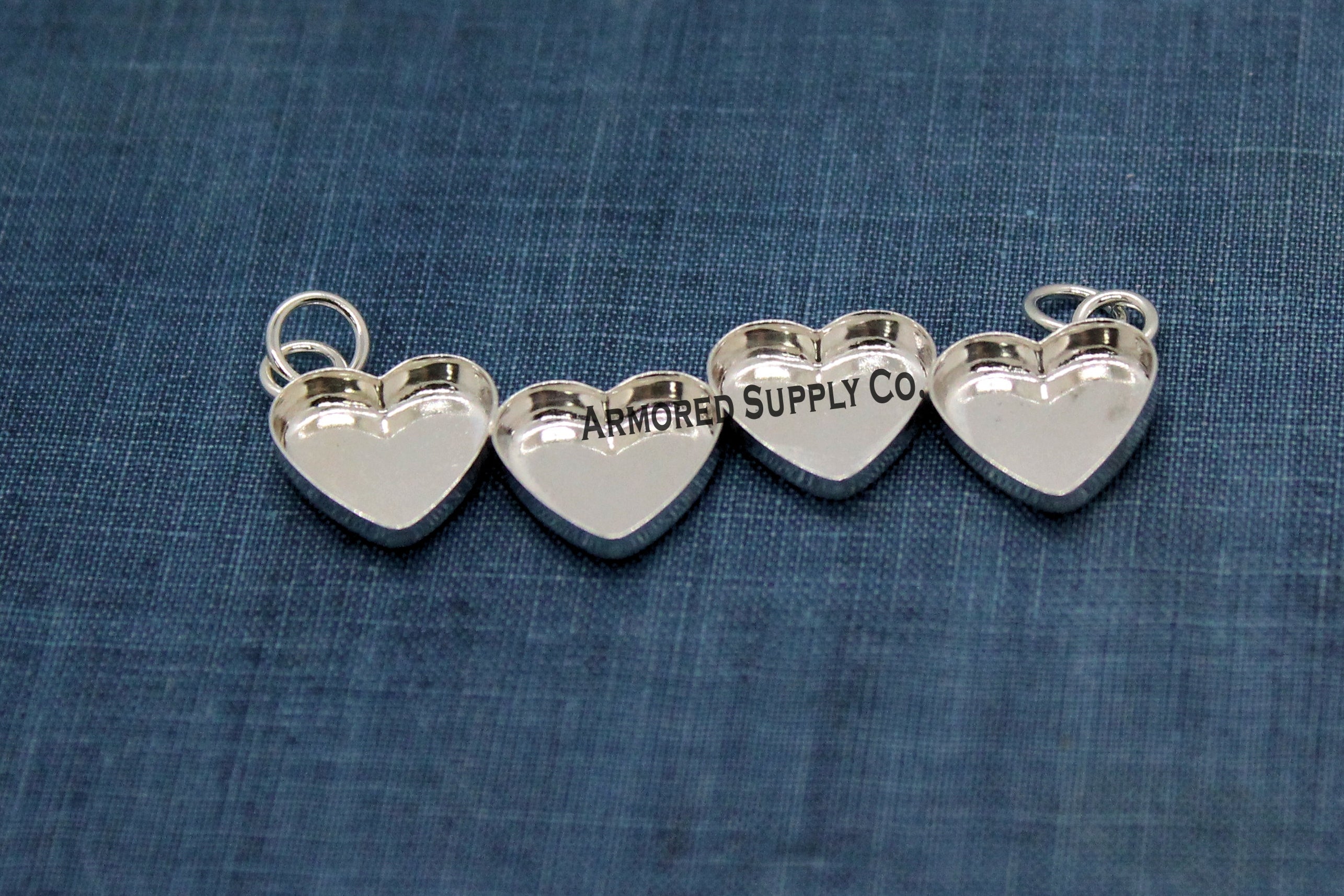 Four Staggered Heart Bezel Pendant Blank Mounting Silver