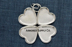 Four Leaf Clover Heart Bezel Pendant Blank Mounting Silver