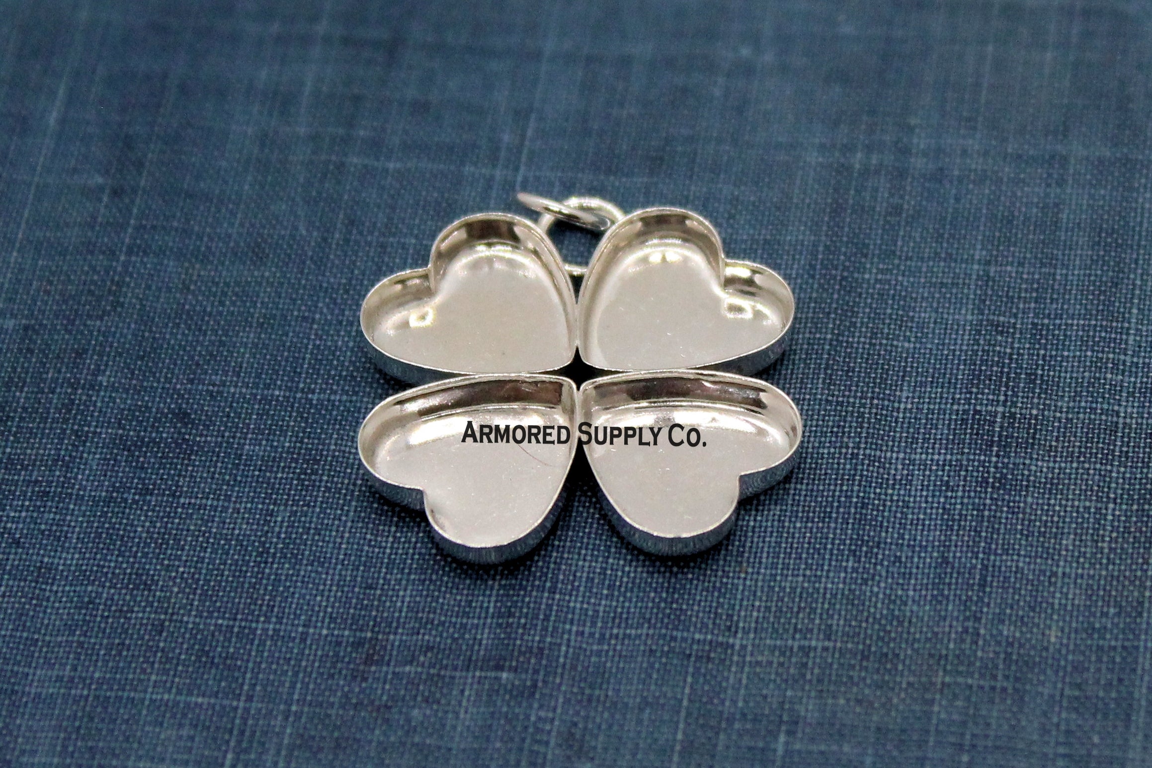 Four Leaf Clover Heart Bezel Pendant Blank Mounting Silver