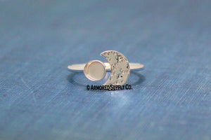 Silver Cratered Crescent Moon Bezel Cup Ring blank