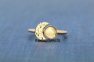 Yellow Gold Cratered Crescent Moon Bezel Cup Ring blank