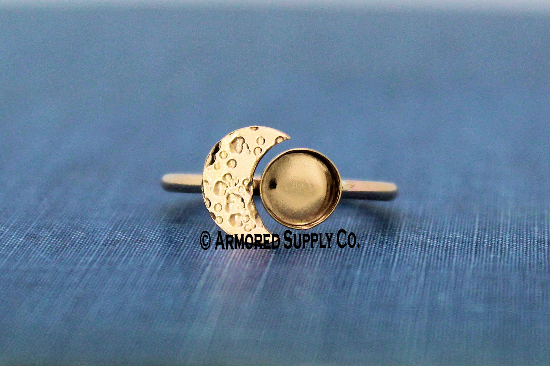 Rose Gold Cratered Crescent Moon Bezel Cup Ring blank