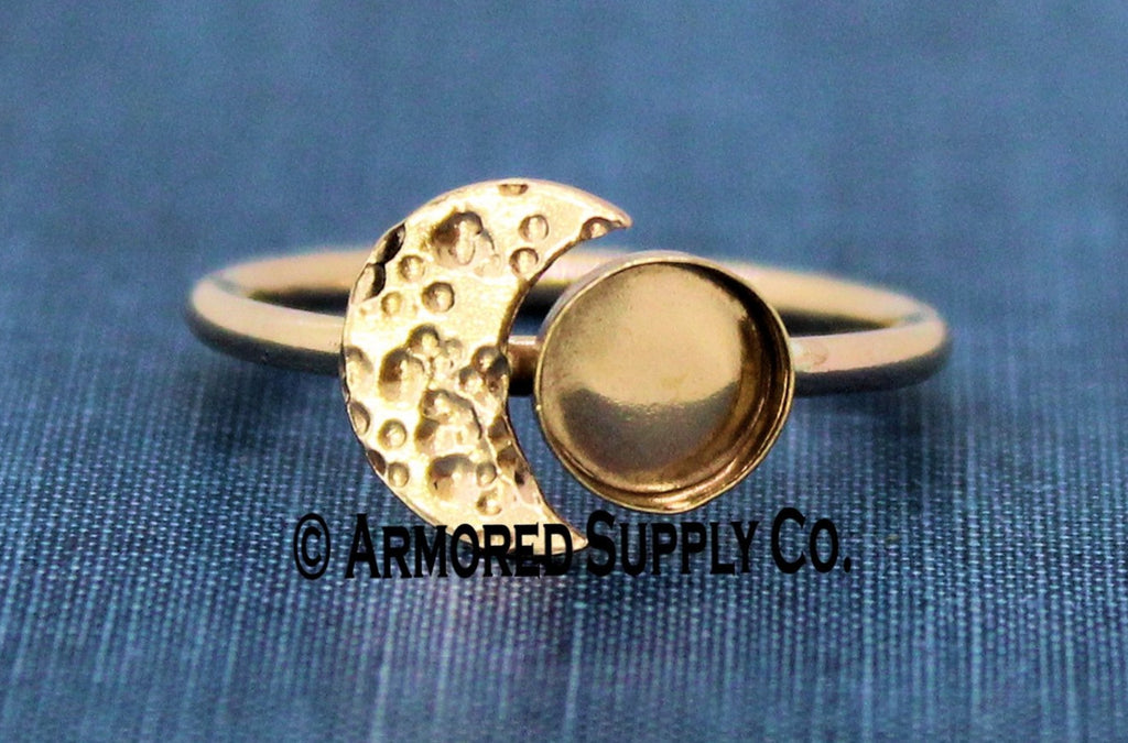 Rose Gold Cratered Crescent Moon Bezel Cup Ring blank