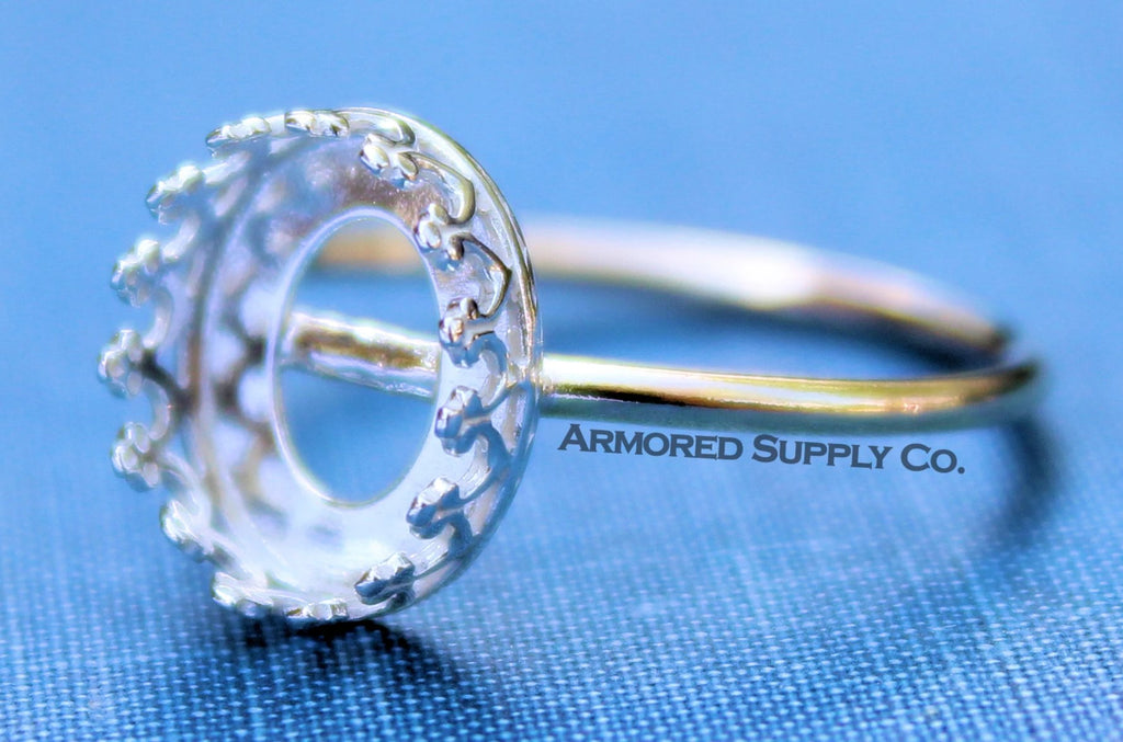 MIXED METALS Gold & Silver 12x10mm Oval Crown Bezel Ring Blank