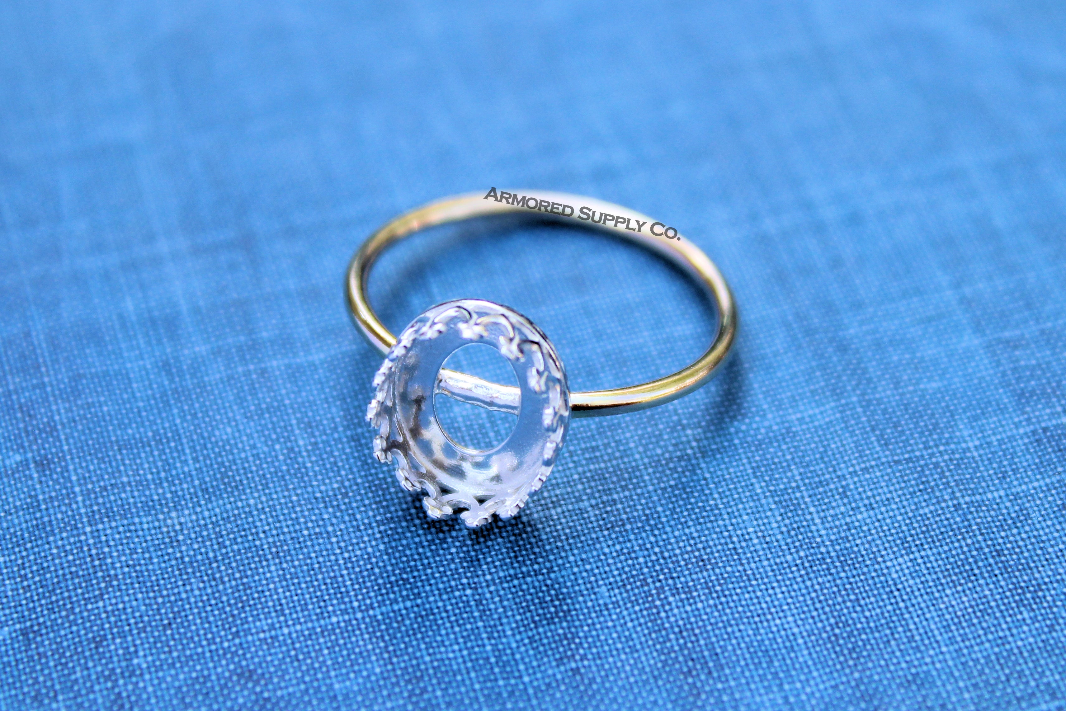 MIXED METALS Gold & Silver 14x10mm Oval Crown Bezel Ring Blank