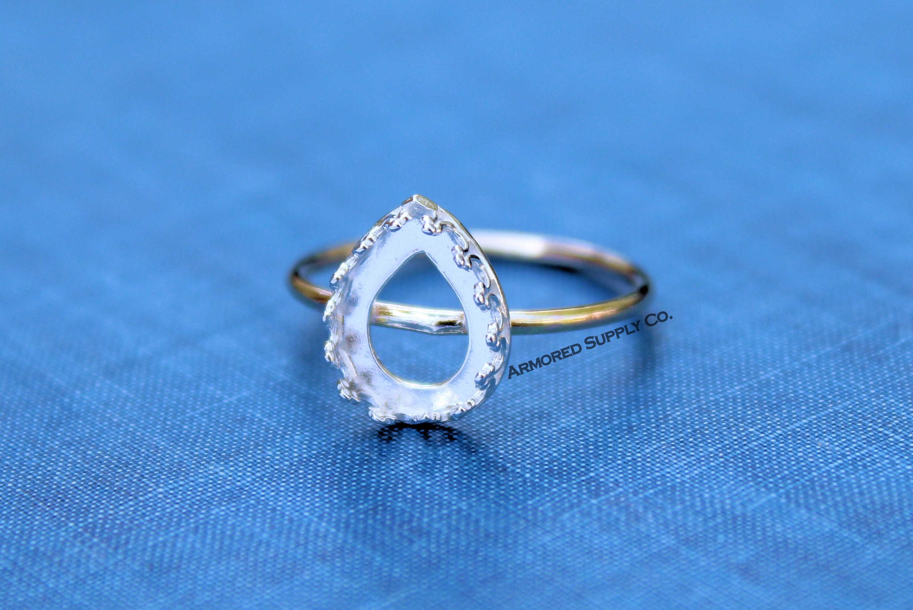 MIXED METALS Gold & Silver 10x8mm Pear Crown Bezel Ring Blank