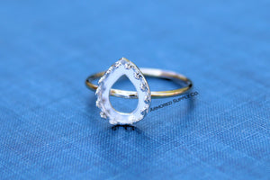 MIXED METALS Gold & Silver 10x8mm Pear Crown Bezel Ring Blank