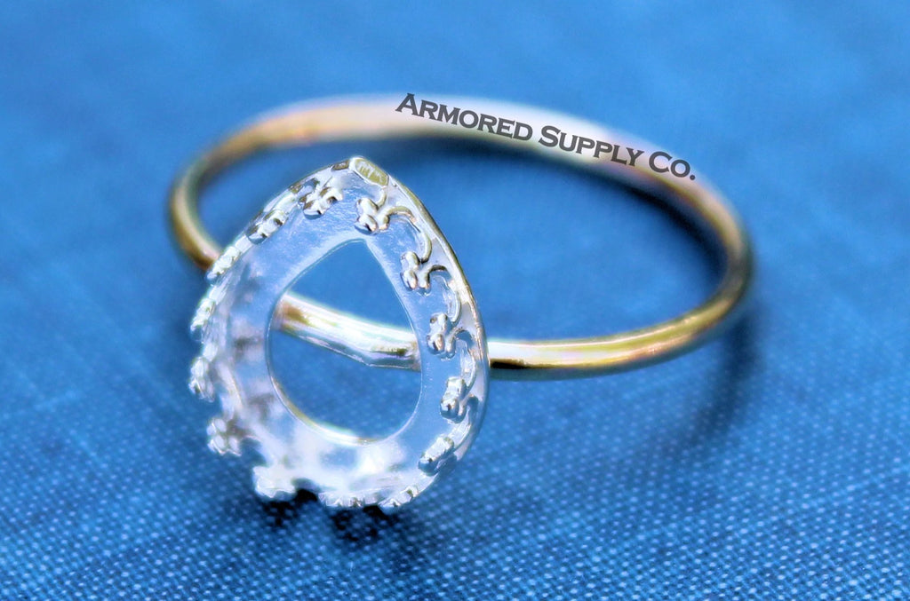 MIXED METALS Gold & Silver 10x8mm Pear Crown Bezel Ring Blank