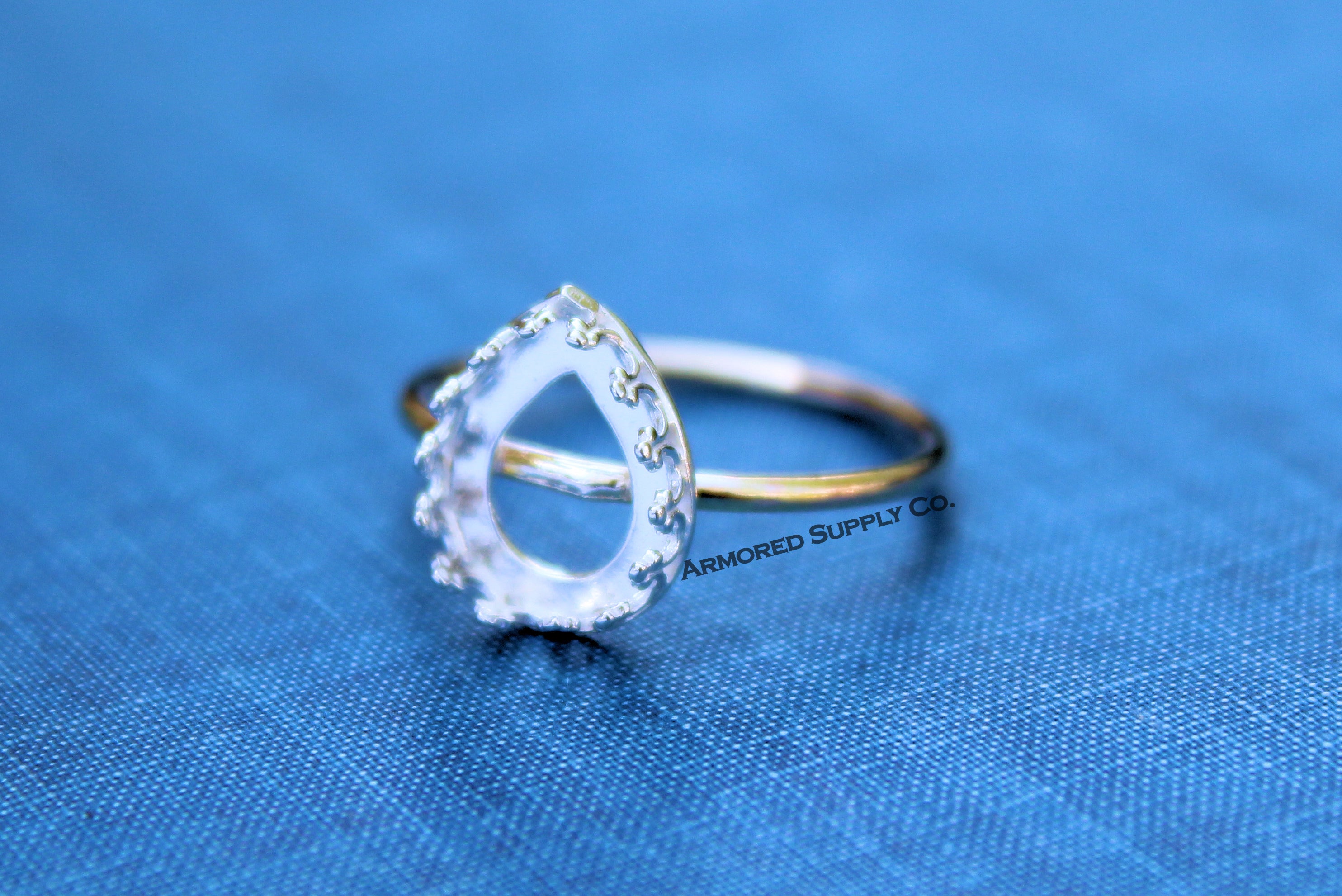 MIXED METALS Gold & Silver 10x8mm Pear Crown Bezel Ring Blank
