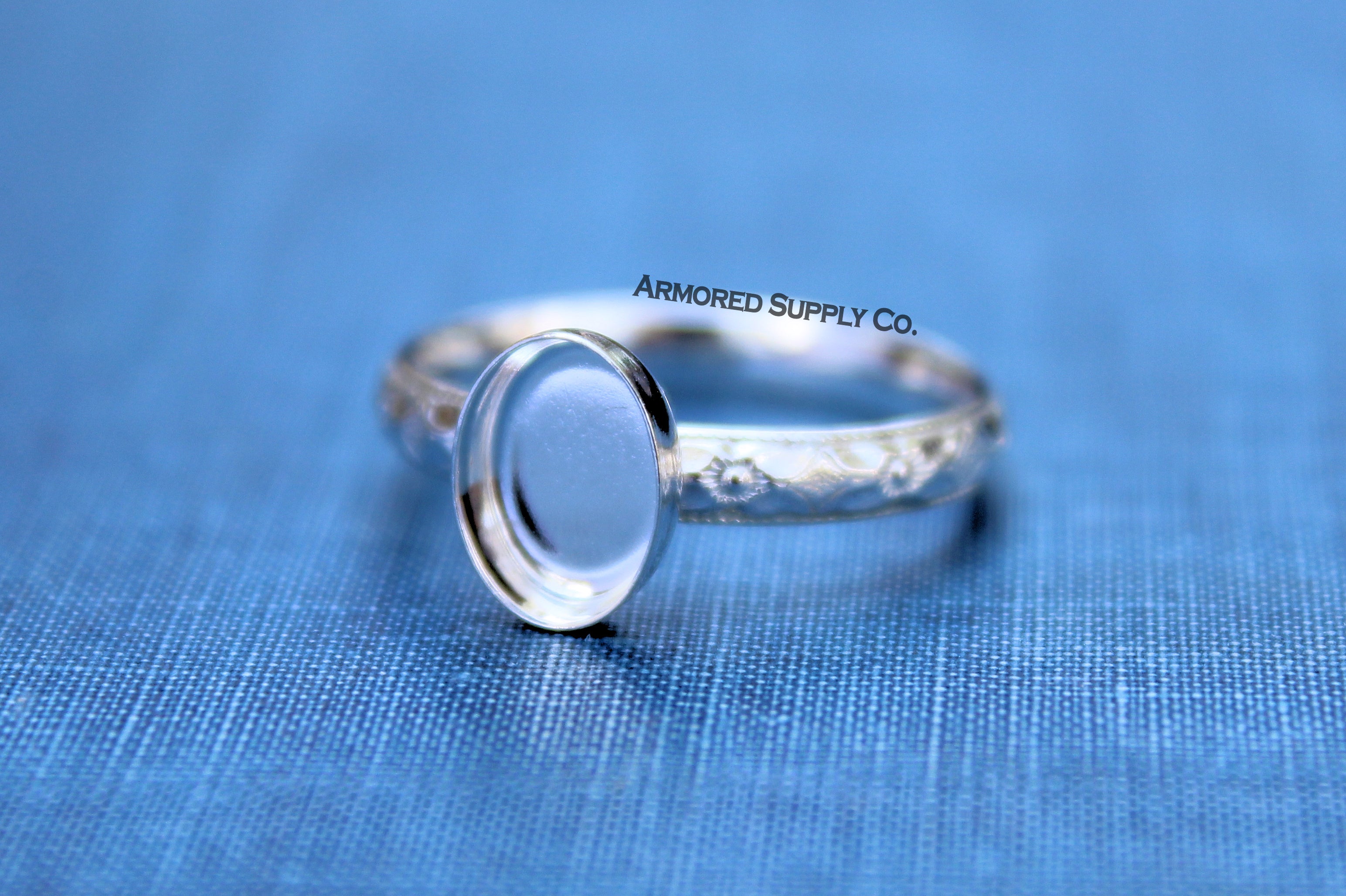 Floral #1 Plain Oval Bezel Ring blank Silver