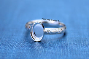 Floral #1 Plain Oval Bezel Ring blank Silver