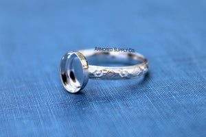 Floral #1 Plain Oval Bezel Ring blank Silver