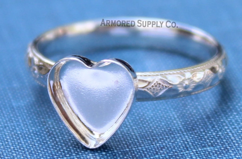 Floral #1 Plain Heart Bezel Cup Ring blank Silver