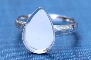 Floral #1 Plain Pear Bezel Cup Ring blank Silver