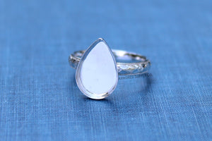 Floral #1 Plain Pear Bezel Cup Ring blank Silver