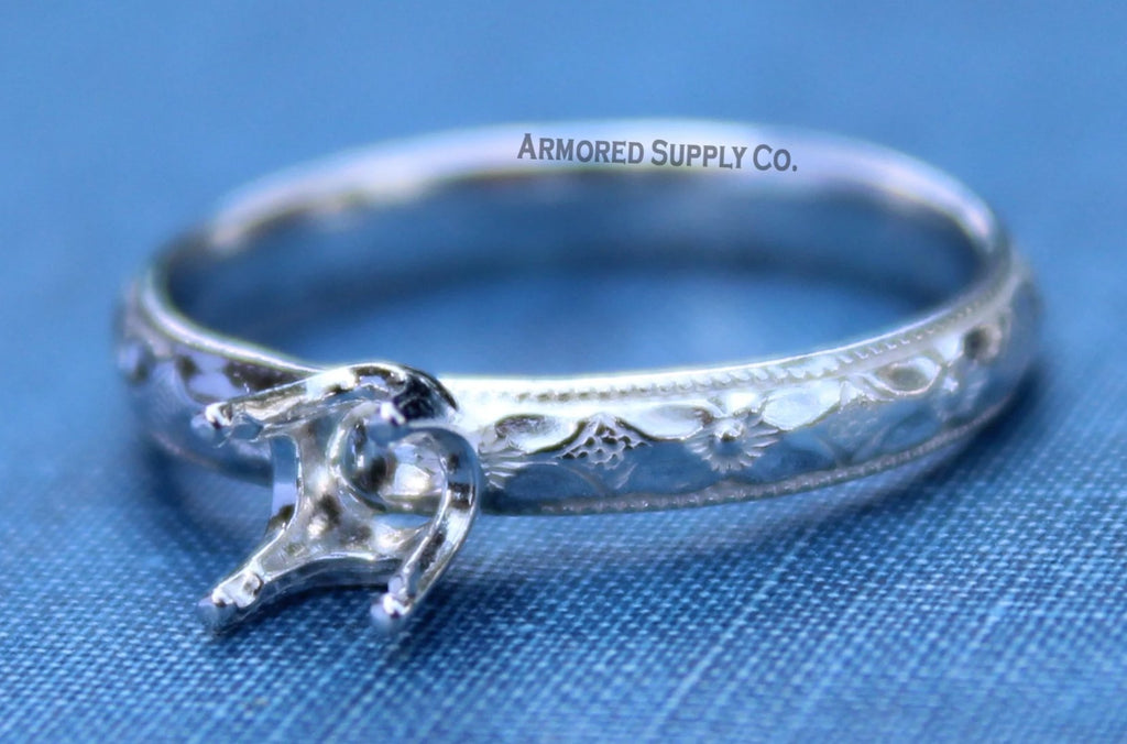 Floral #1 Faceted Bezel Ring blank Silver