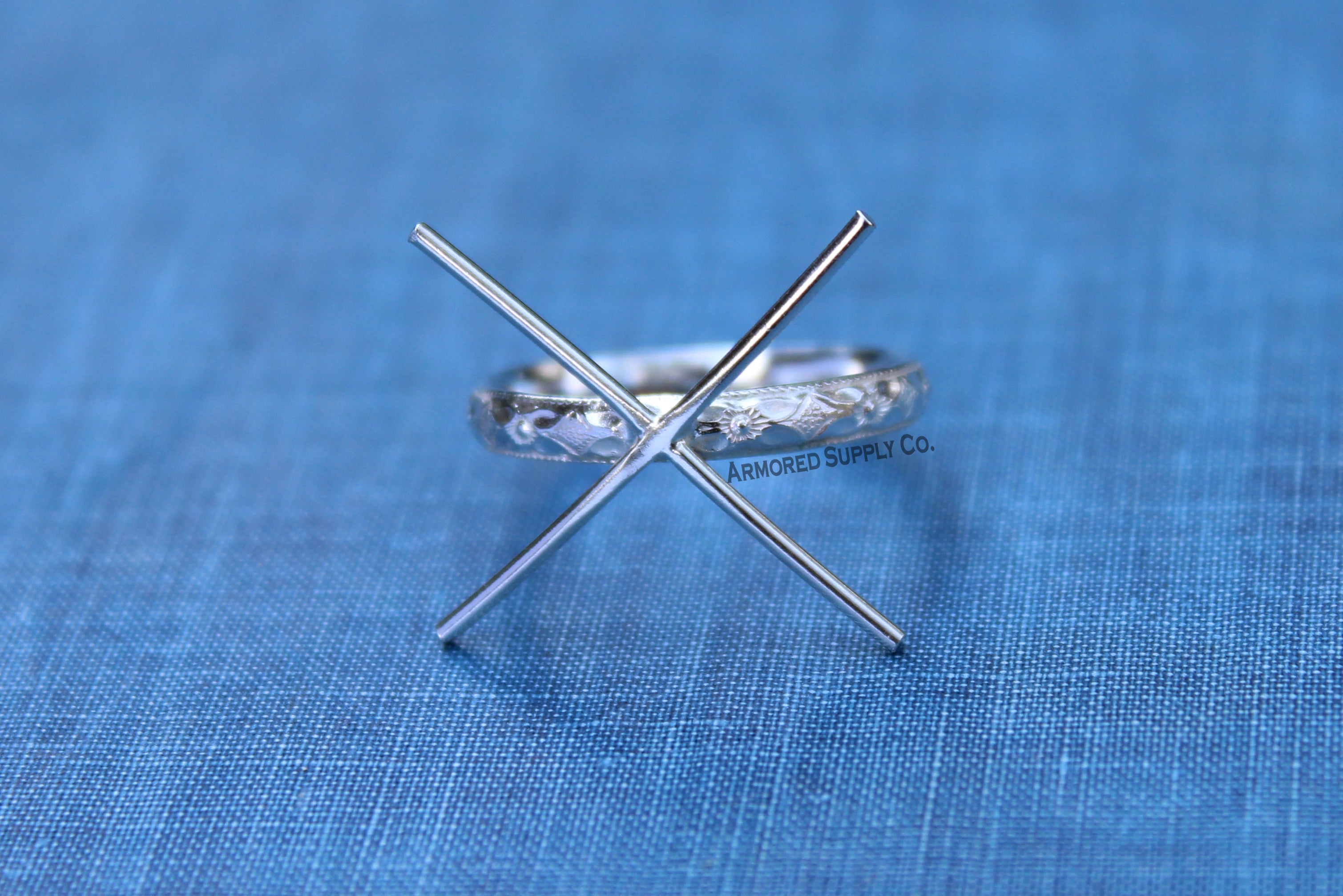 Floral #1 Claw 4 Prong Silver Band Raw Stone Setting