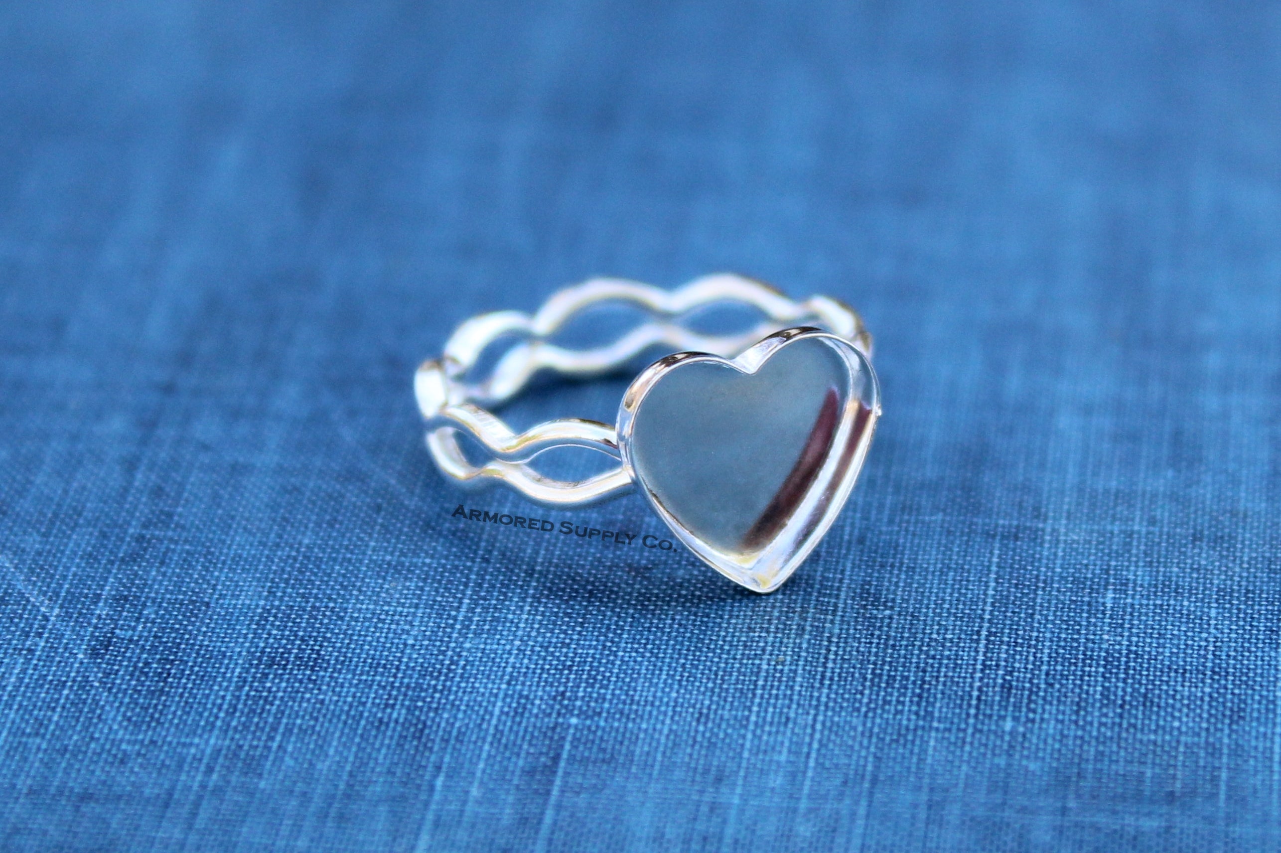 Ripple Ring Plain Heart Bezel Cup Ring blank Setting