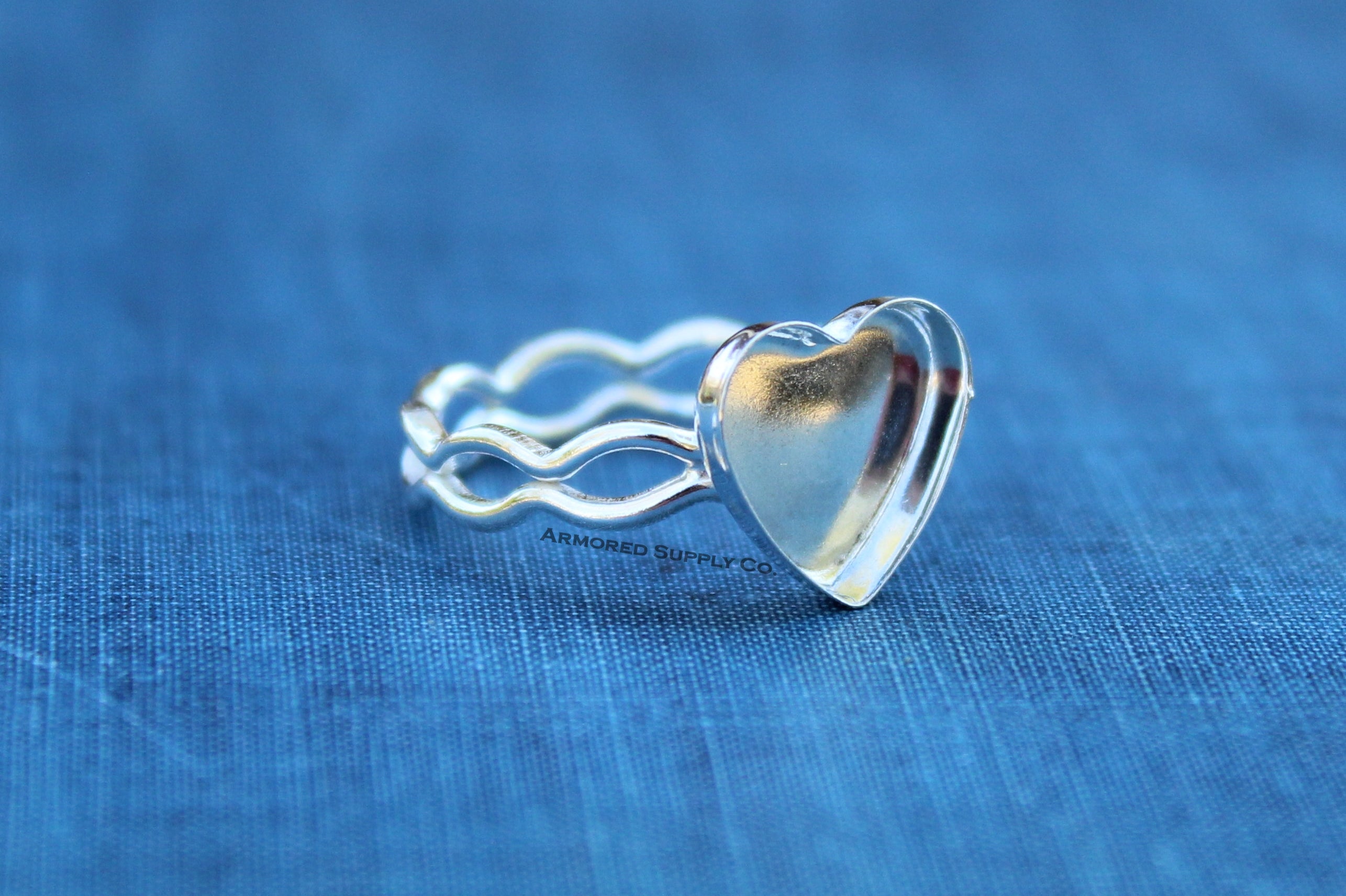 Ripple Ring Plain Heart Bezel Cup Ring blank Setting