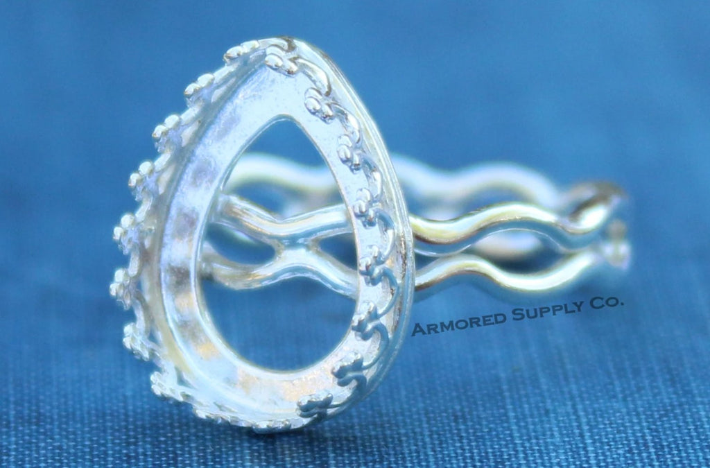 Ripple Ring Crown Pear Bezel Cup Ring blank Setting