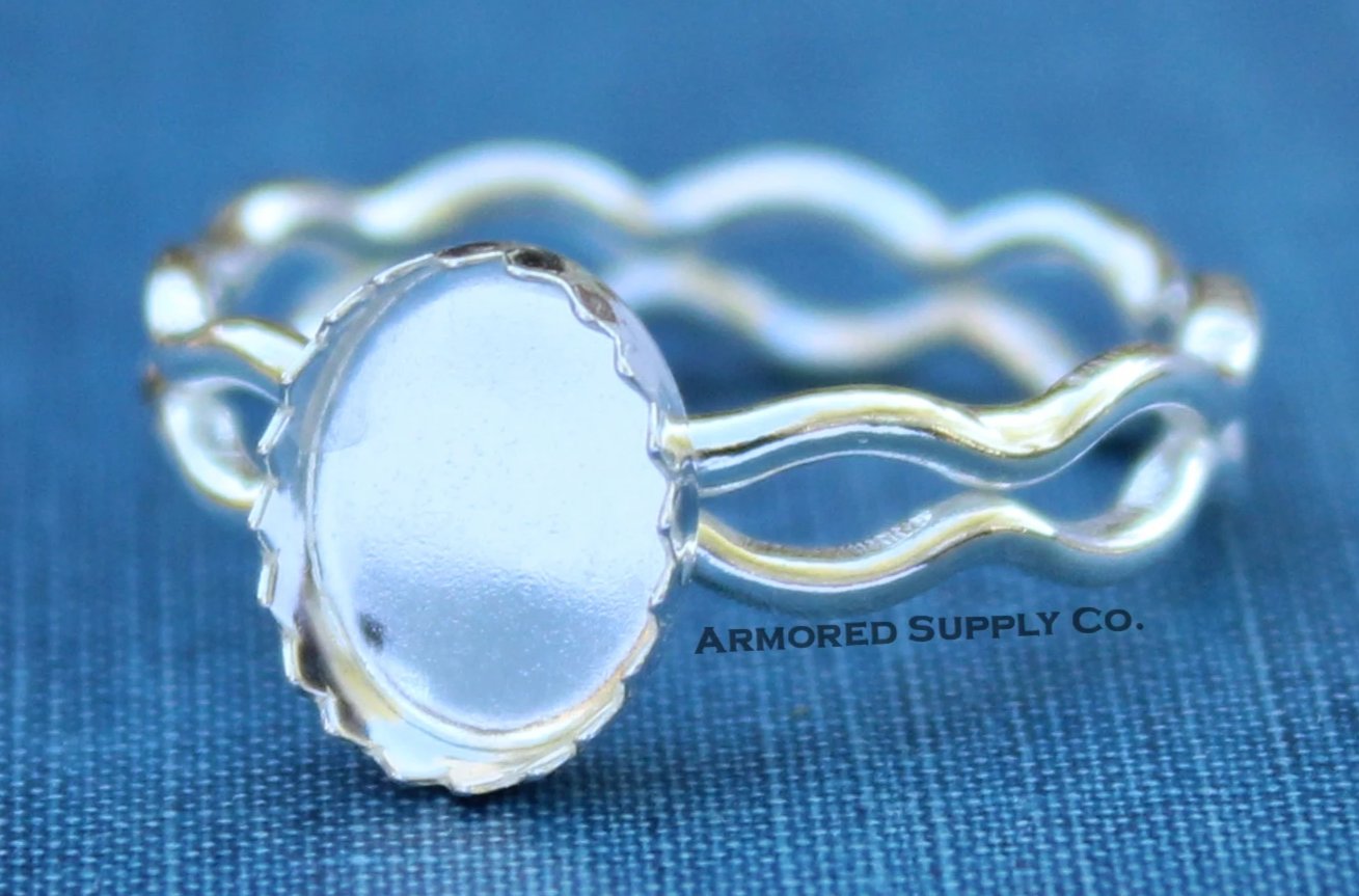 Ripple Ring Serrated Oval Bezel Cup Ring blank Setting