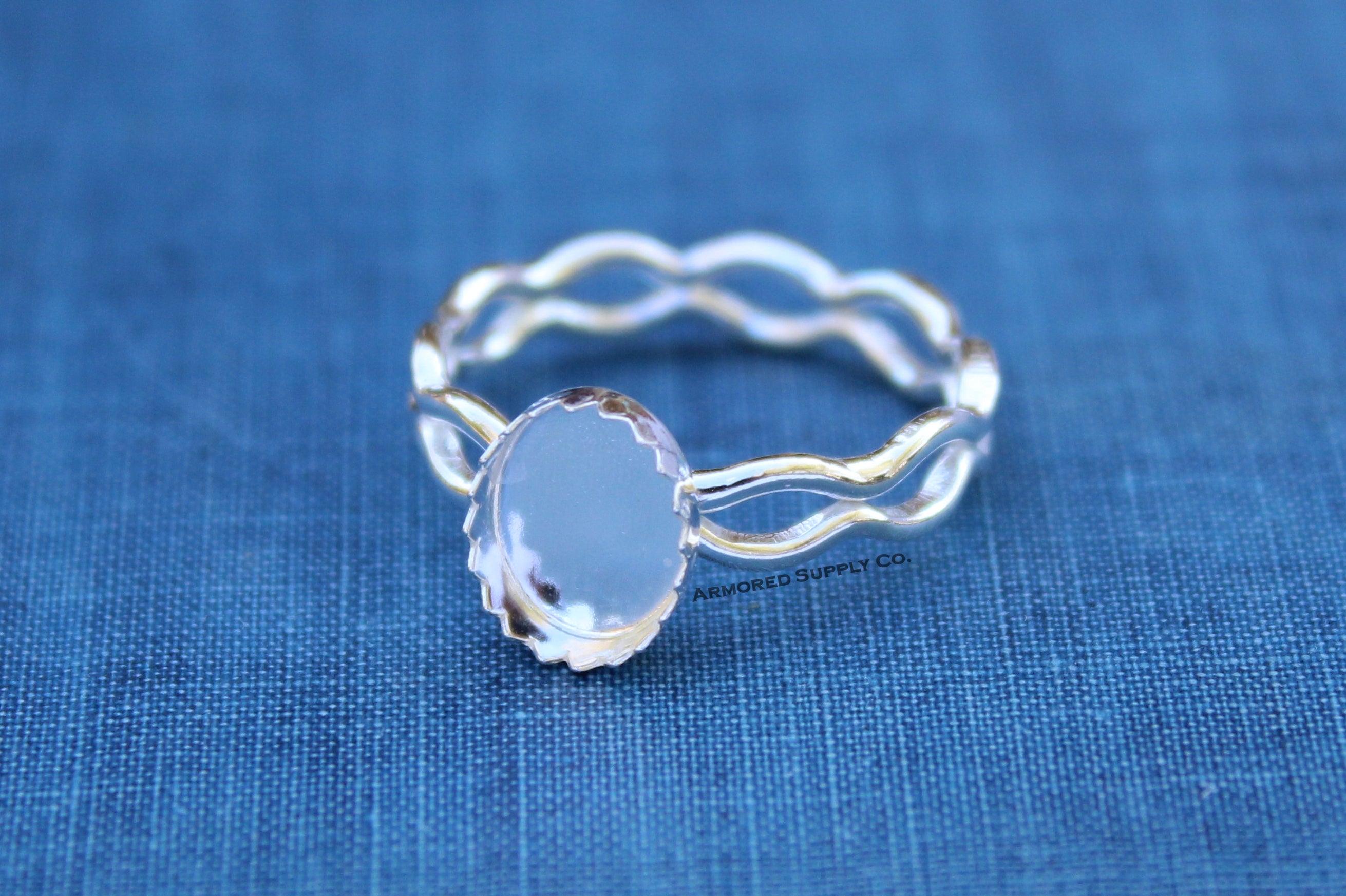 Ripple Ring Serrated Oval Bezel Cup Ring blank Setting