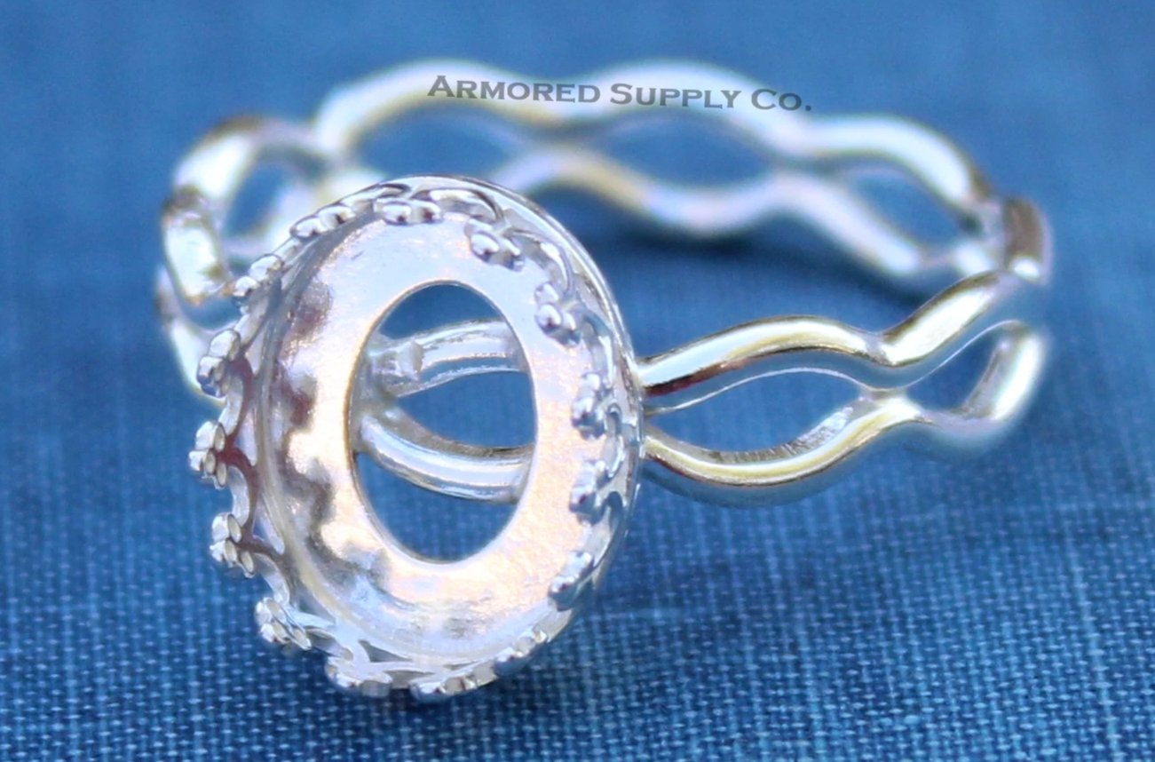 Ripple Ring Oval Crown Bezel Cup Ring blank Setting