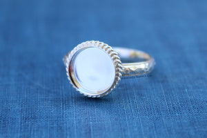 Floral #1 Roped Round Bezel Cup Ring blank Silver