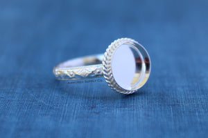 Floral #1 Roped Round Bezel Cup Ring blank Silver