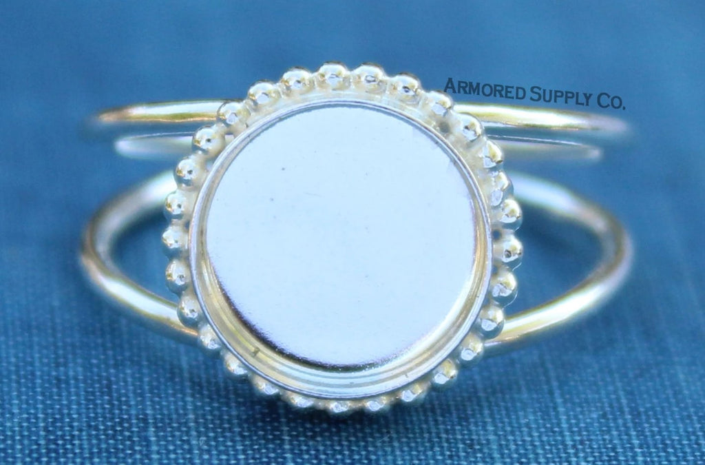 Beaded Bezel Sterling Silver Double Band Ring blank