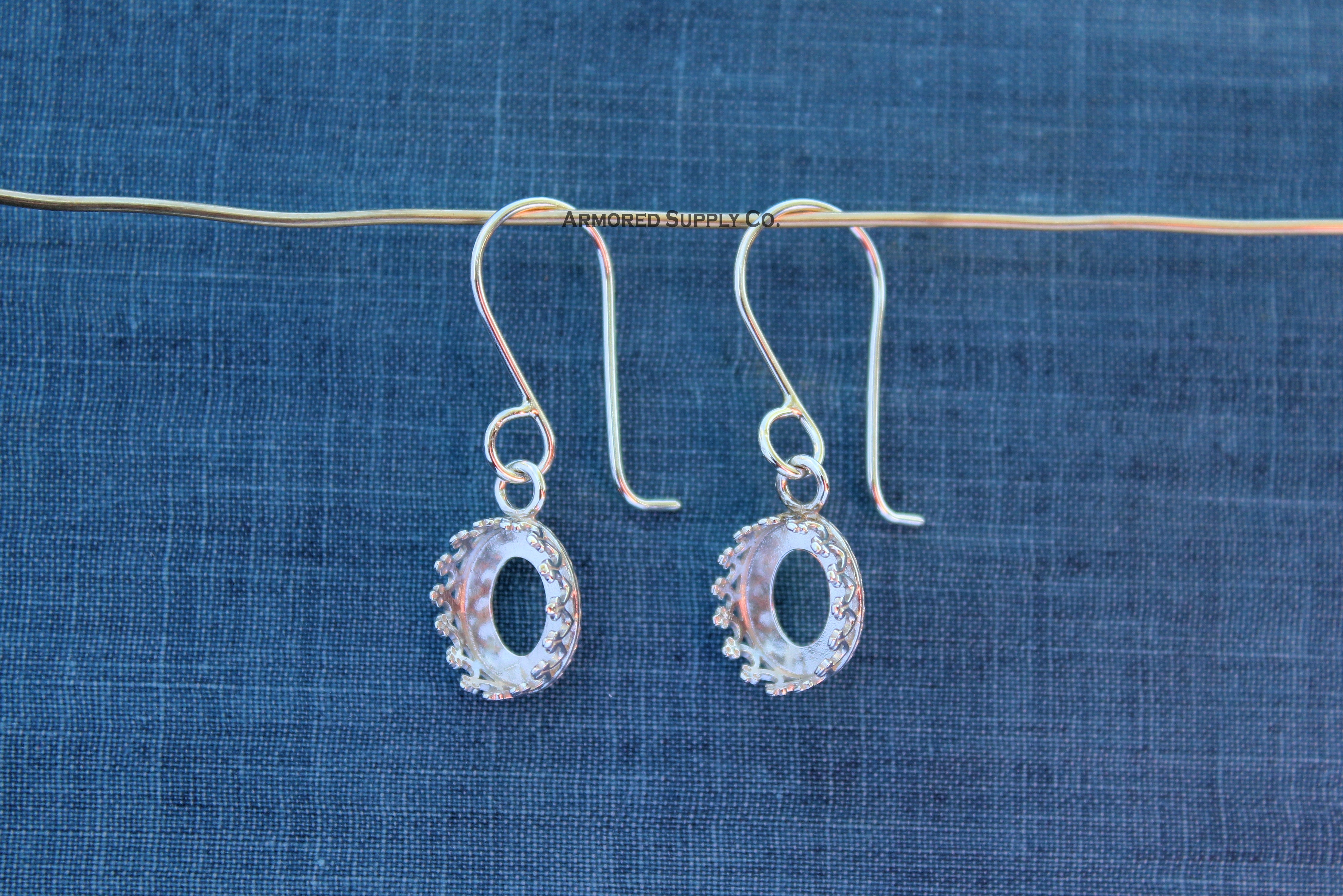 Silver Crown Oval Bezel Cup French Wire Earring Blanks