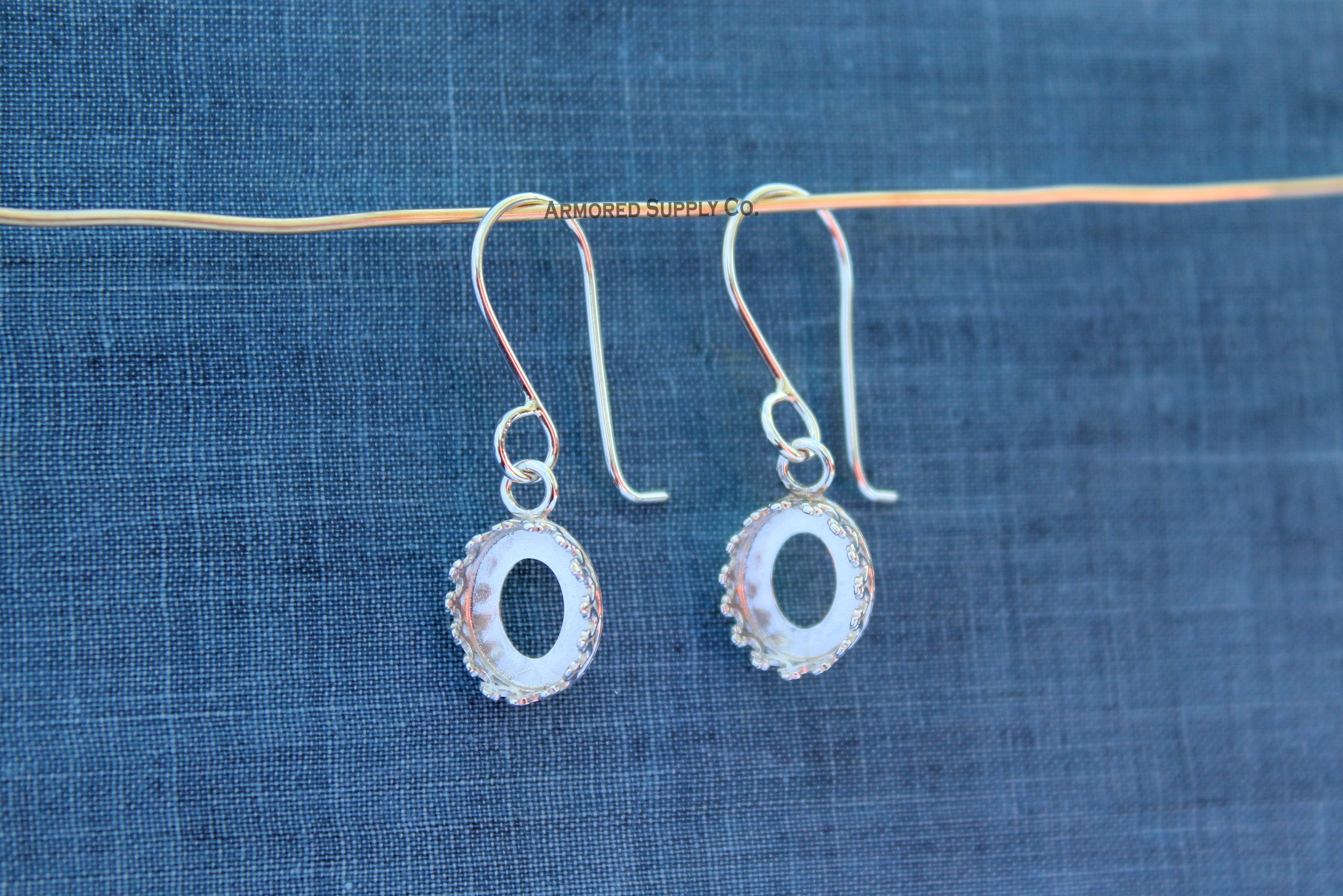 Silver Crown Oval Bezel Cup French Wire Earring Blanks