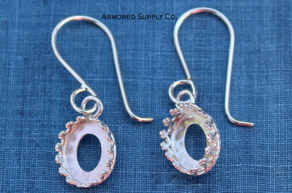 Silver Crown Oval Bezel Cup French Wire Earring Blanks