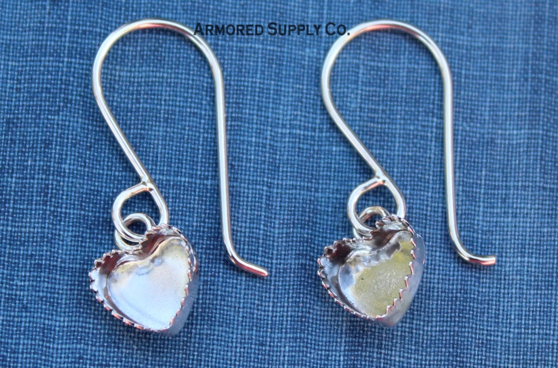 Heart Serrated Bezel Cup French Wire Earring Blanks