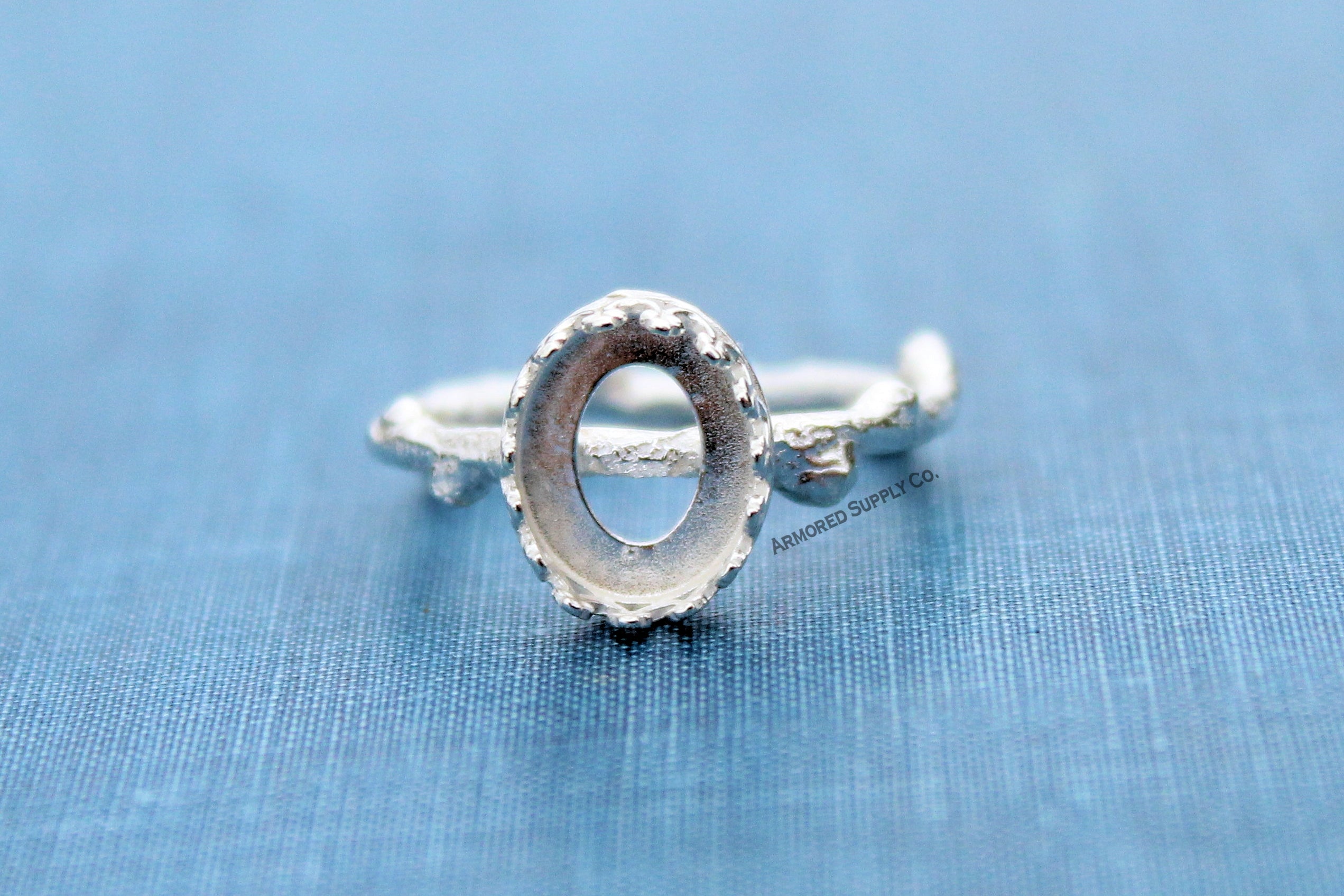 Tree Branch Twig Ring Band Crown Oval Bezel Ring blank Silver
