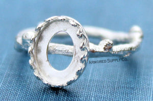 Tree Branch Twig Ring Band Crown Oval Bezel Ring blank Silver