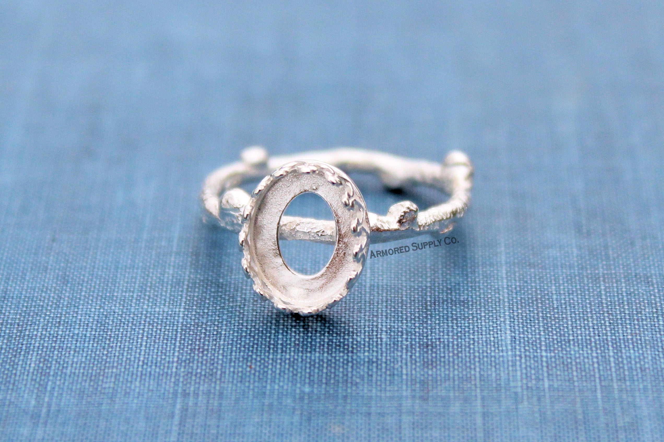 Tree Branch Twig Ring Band Crown Oval Bezel Ring blank Silver