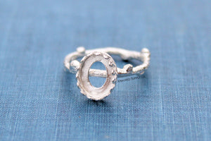 Tree Branch Twig Ring Band Crown Oval Bezel Ring blank Silver