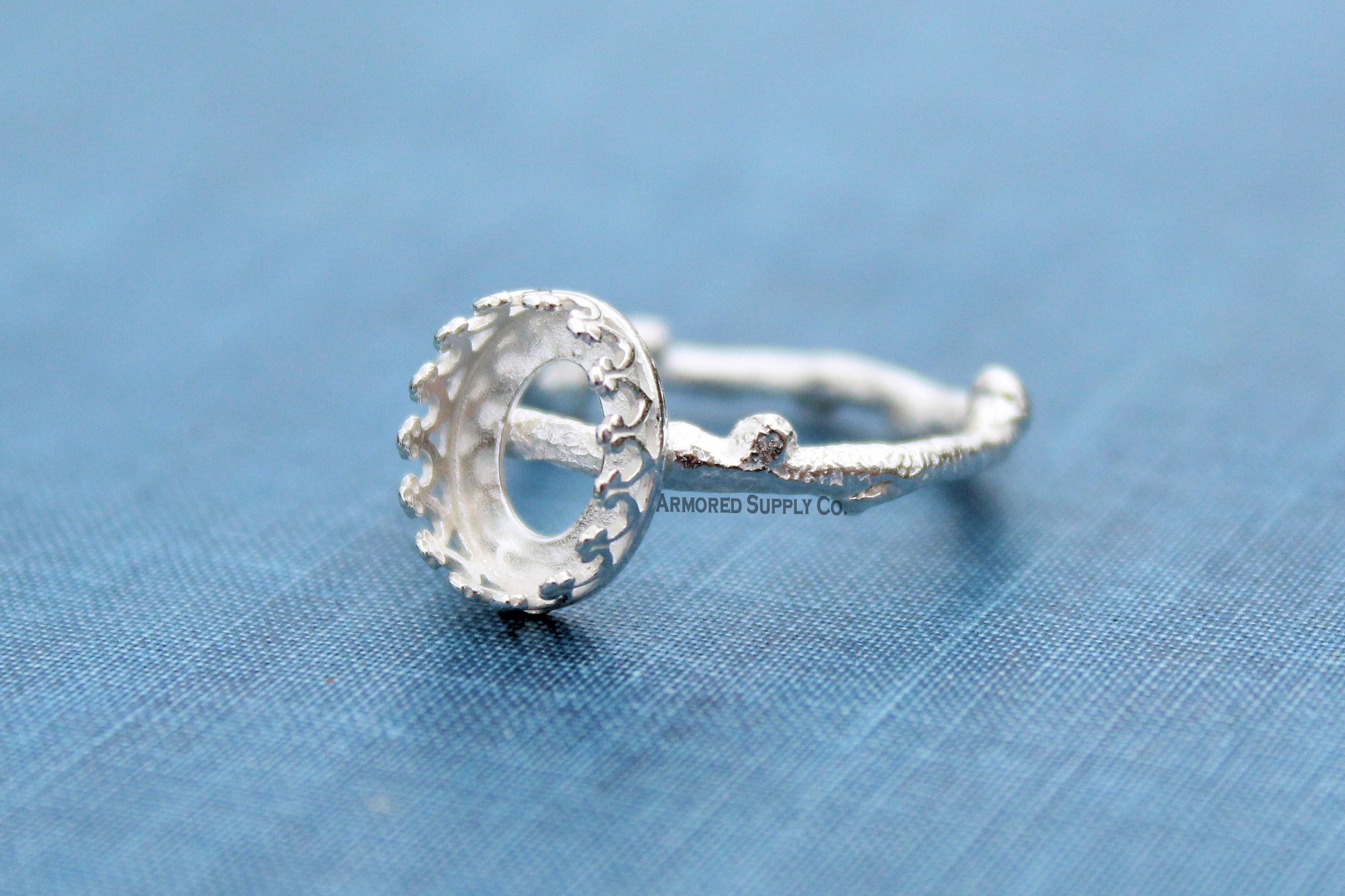 Tree Branch Twig Ring Band Crown Oval Bezel Ring blank Silver