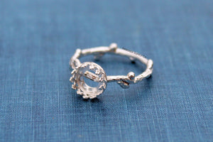Tree Branch Twig Ring Band Crown Round Bezel Ring blank Silver